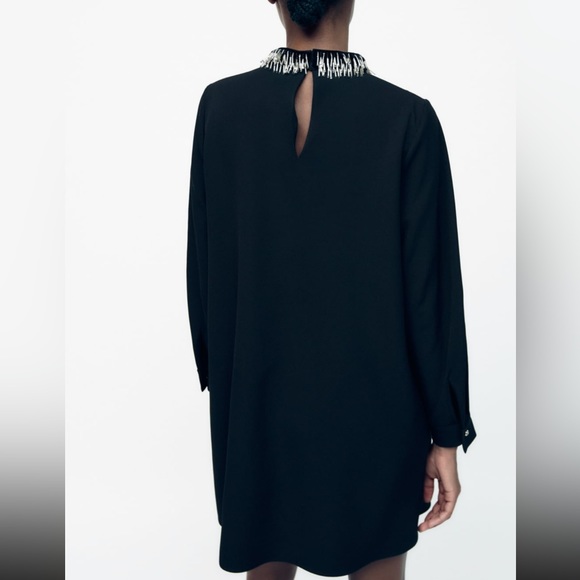 NWT Zara Beaded Collar Mini Black Dress - Picture 6 of 9
